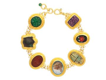 GURHAN, GURHAN Antiquities Gold All Around Single-Strand Bracelet, Mixed Shapes set in Wide Frames, Mixed Antiquities and Stones