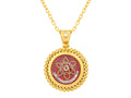 GURHAN, GURHAN Antiquities Gold Pendant Necklace, 23mm Round, "Saint Maria Goretti", Sapphire Frame, Glass Reliquary