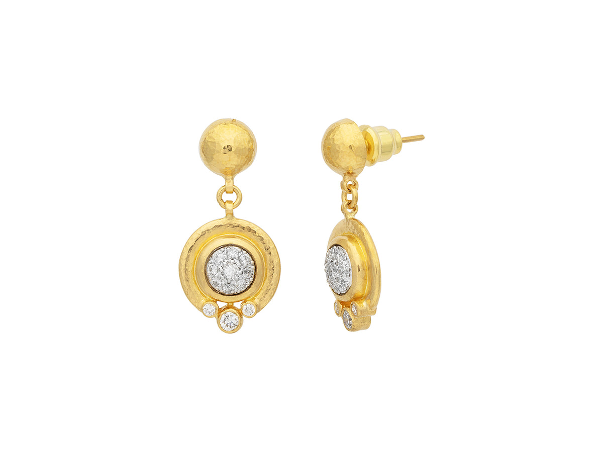 GURHAN, GURHAN Celestial Gold Single Drop Earrings, Center Pave set in Wide Frame, with Diamond