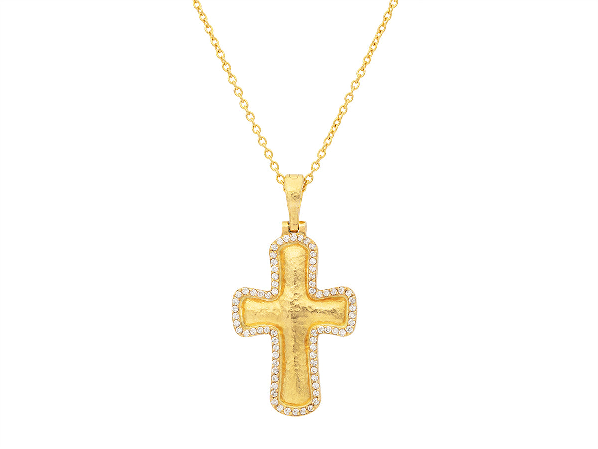 GURHAN, GURHAN Cross Gold Pendant Necklace, Pave Edge, Diamond