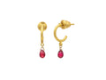 GURHAN, GURHAN Dew Gold Huggie Hoop Earrings, Thin Round on Post, Ruby Briolette