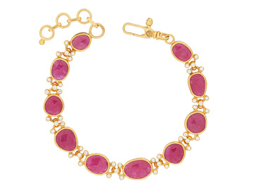 GURHAN, GURHAN Elements Gold All Around Link Bracelet, Mixed Amorphous Shapes, Ruby and Diamond
