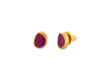 GURHAN, GURHAN Elements Gold Post Stud Earrings, 10x8mm Amorphous Shape, Ruby and Diamond