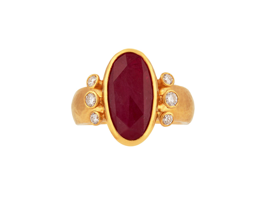 GURHAN, GURHAN Elements Gold Stone Cocktail Ring, 16x9mm Oval, Ruby and Diamond