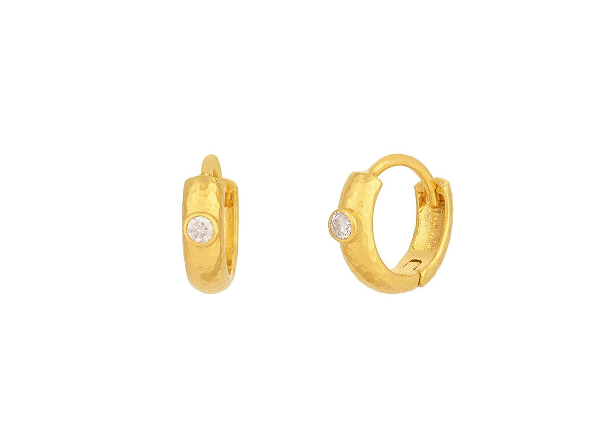 GURHAN Hoopla 22K Gold Diamond Huggie Hoop Earrings, Round with Single