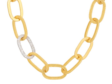 GURHAN, GURHAN Hoopla Gold Link Short Necklace, 25x12mm Flat Oval Links, Diamond Pave