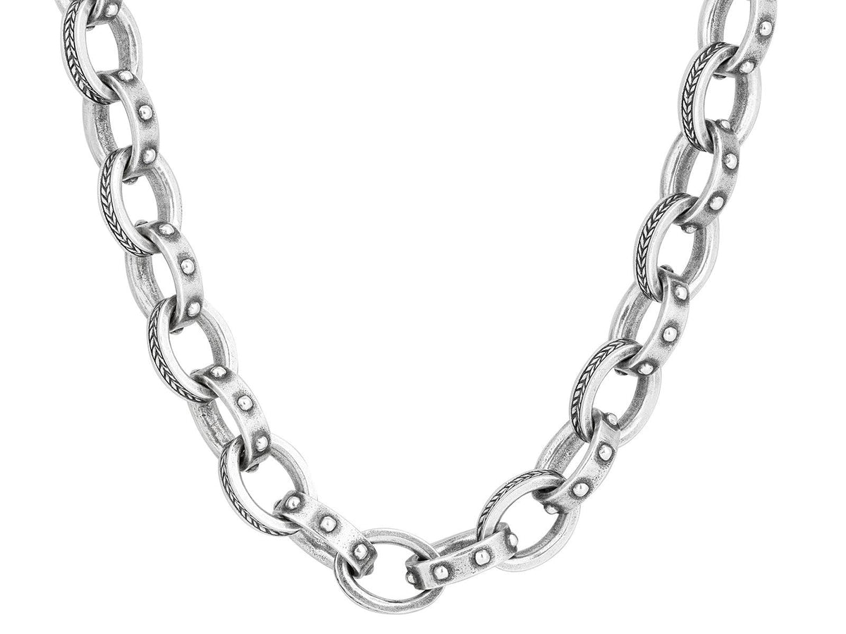 ★HARANG★ HR 28702N_Silver Chain Necklace (middle line) Mens_Sterling_Silver_Link_Neck