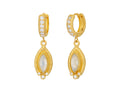 GURHAN, GURHAN Muse Gold Single Drop Earrings, 10x5mm Marquise set in Wide Frame, Hoop Top, Moonstone and Diamond