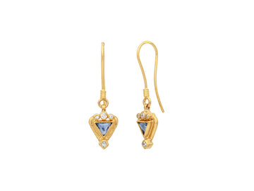 GURHAN, GURHAN Muse Gold Single Drop Earrings, 15mm Triangle set in Wide Frame, Sapphire and Diamond