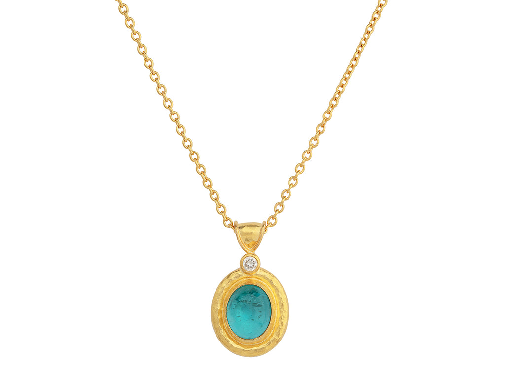 GURHAN, GURHAN Muse Gold Pendant Necklace, 10x8mm Oval set in Wide Frame, Apatite and Diamond