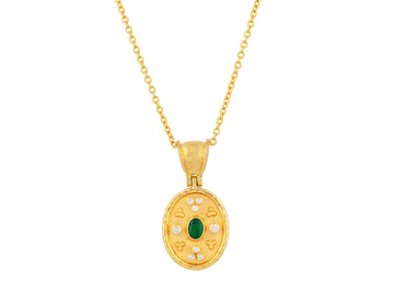 GURHAN, GURHAN Muse Gold Pendant Necklace, 5x4mm set in Wide Frame, Emerald and Diamond
