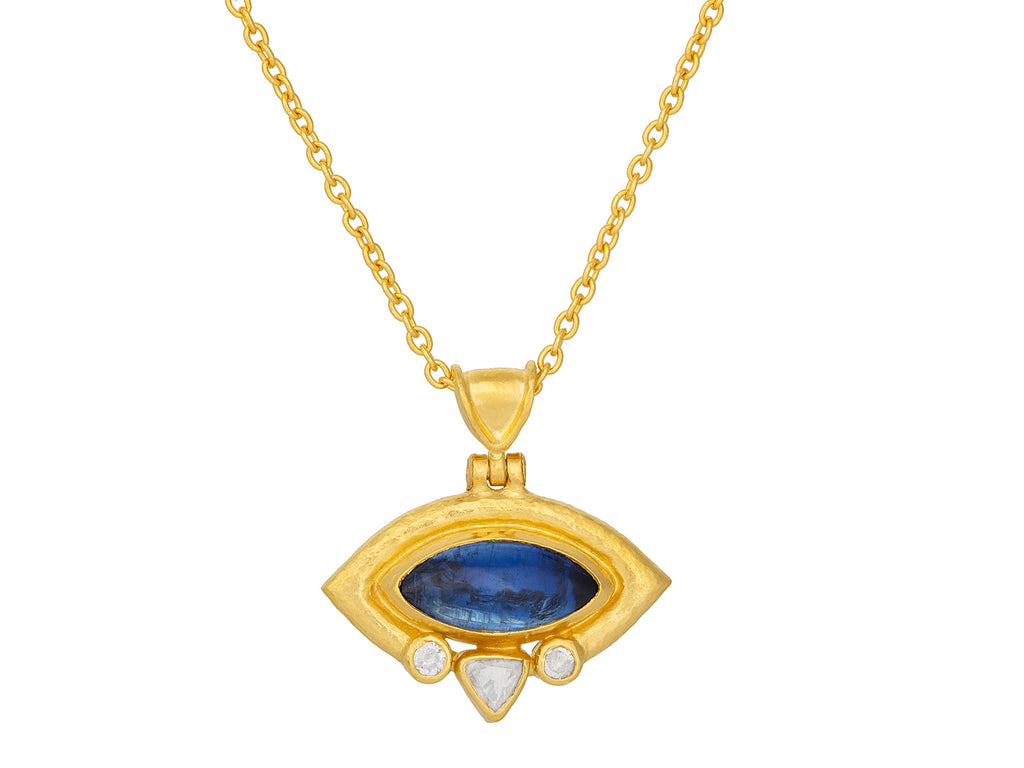 GURHAN, GURHAN Muse Gold Pendant Necklace, 14x7mm Marquise set in Wide Frame, Kyanite and Diamond