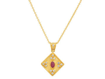 GURHAN, GURHAN Muse Gold Pendant Necklace, 16mm Square Medallion, Rubellite and Diamond