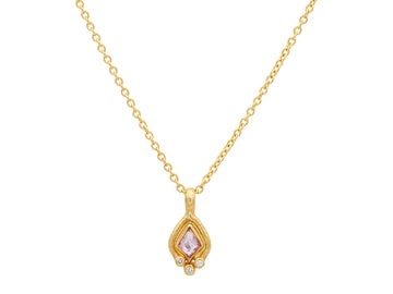 GURHAN, GURHAN Muse Gold Pendant Necklace, 7.5mm Kite Shape set in Wide Frame, Sapphire and Diamond