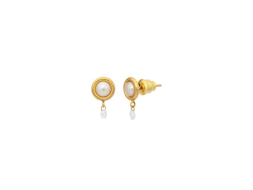 GURHAN, GURHAN Oyster Gold Single Drop Earrings, 6mm Round set in Wide Frame, with Pearl and Diamond