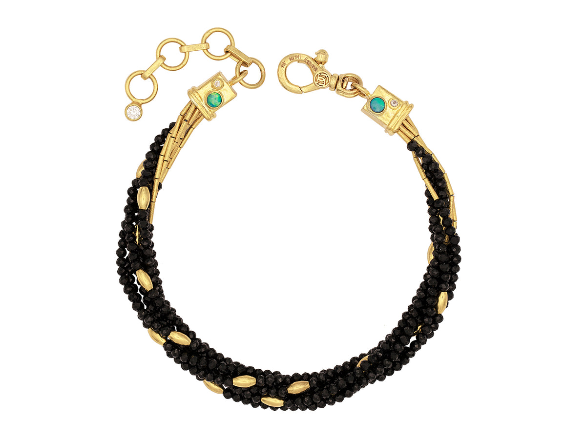 GURHAN, GURHAN Rain Gold Beaded Multi-Strand Bracelet, Wheat Shaped and Thin Tube Bead Accents, Spinel