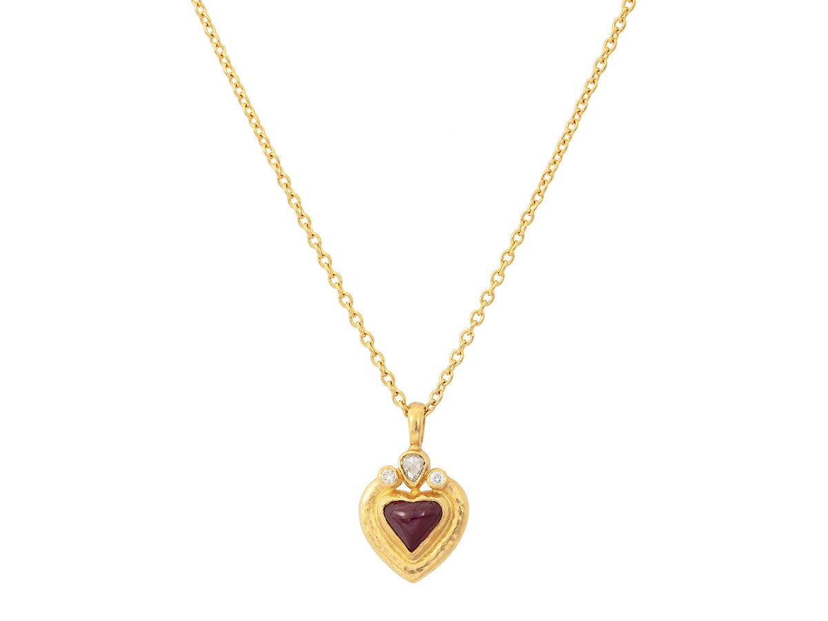 GURHAN, GURHAN Romance Gold Pendant Necklace, 7mm Heart set in Wide Frame, with Ruby and Diamond