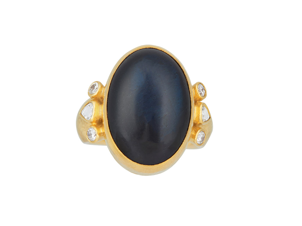GURHAN, GURHAN Rune Gold Stone Cocktail Ring, 23x16mm Oval, Labradorite and Diamond
