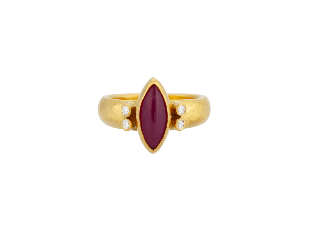 GURHAN, GURHAN Rune Gold Stone Cocktail Ring, 13x6mm Marquise, Ruby and Diamond
