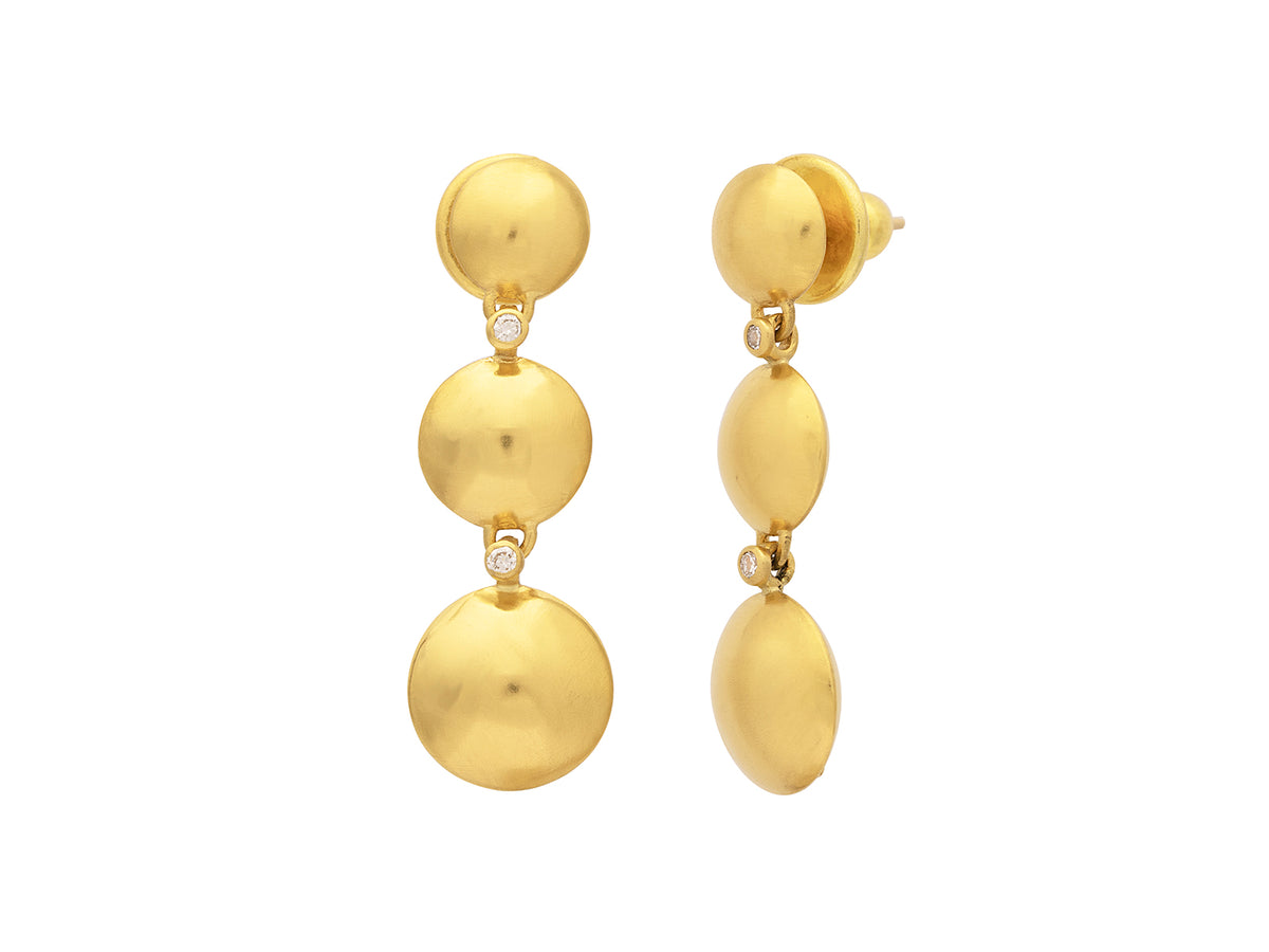 GURHAN, GURHAN Spell Gold Double Drop Earrings, 8-10-12mm Lentil Shapes, Diamond Accents