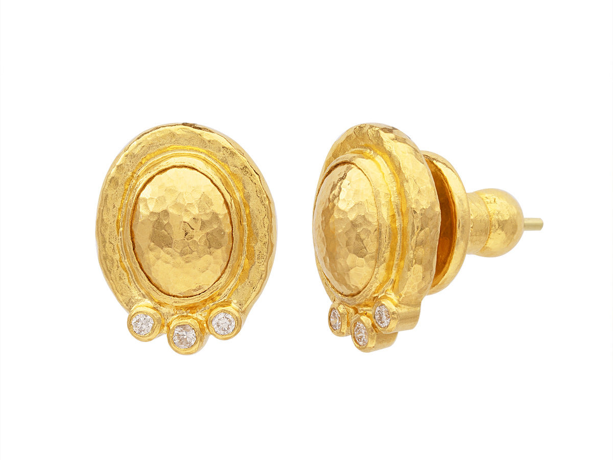 GURHAN, GURHAN Amulet Gold Oval Stud Earrings, 9x7mm, Post, Diamond