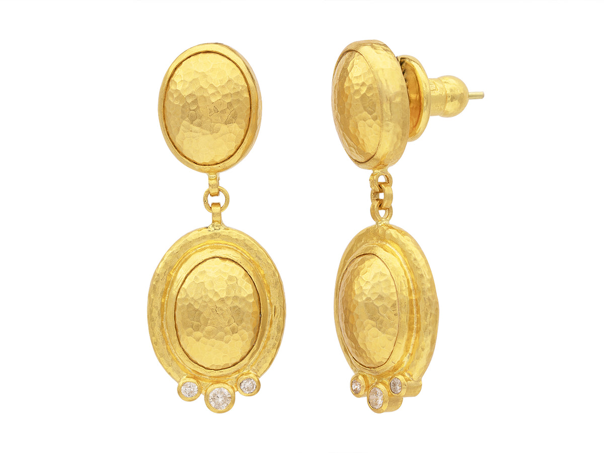GURHAN, GURHAN Amulet Gold Single Drop Earrings, 13x10mm Oval, Oval Post Top, Diamond