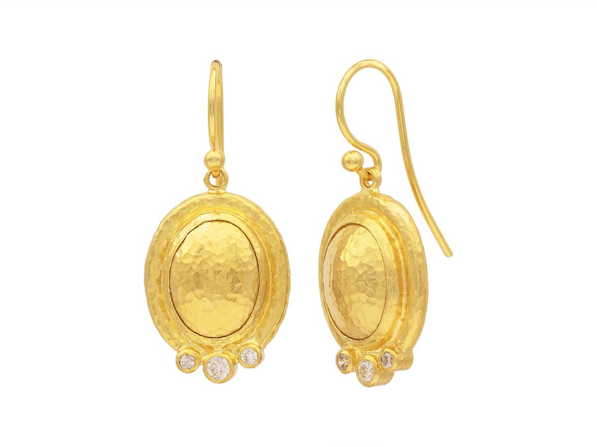 GURHAN, GURHAN Amulet Gold Single Drop Earrings, 13x10mm Oval, Wire Hook, Diamond