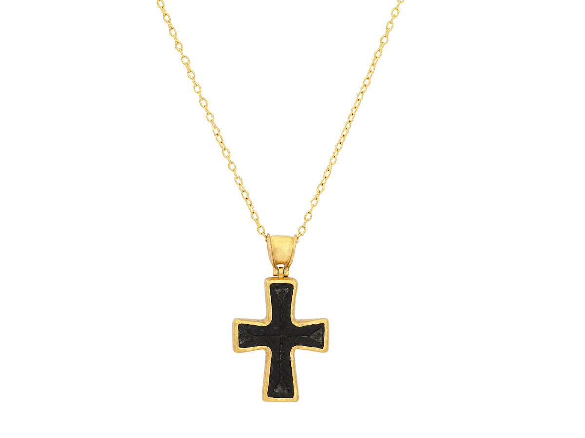 GURHAN, GURHAN Antiquities Gold Cross Pendant Necklace, 33x25mm, with Bronze Antiquity Cross
