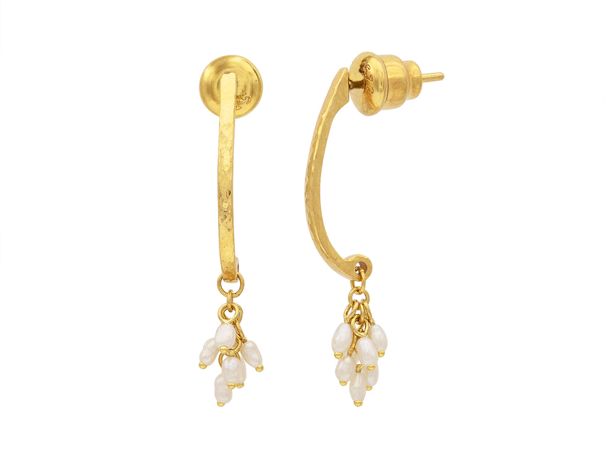 GURHAN, GURHAN Boucle Gold Cluster Drop Earrings, Half Hoop, Pearl