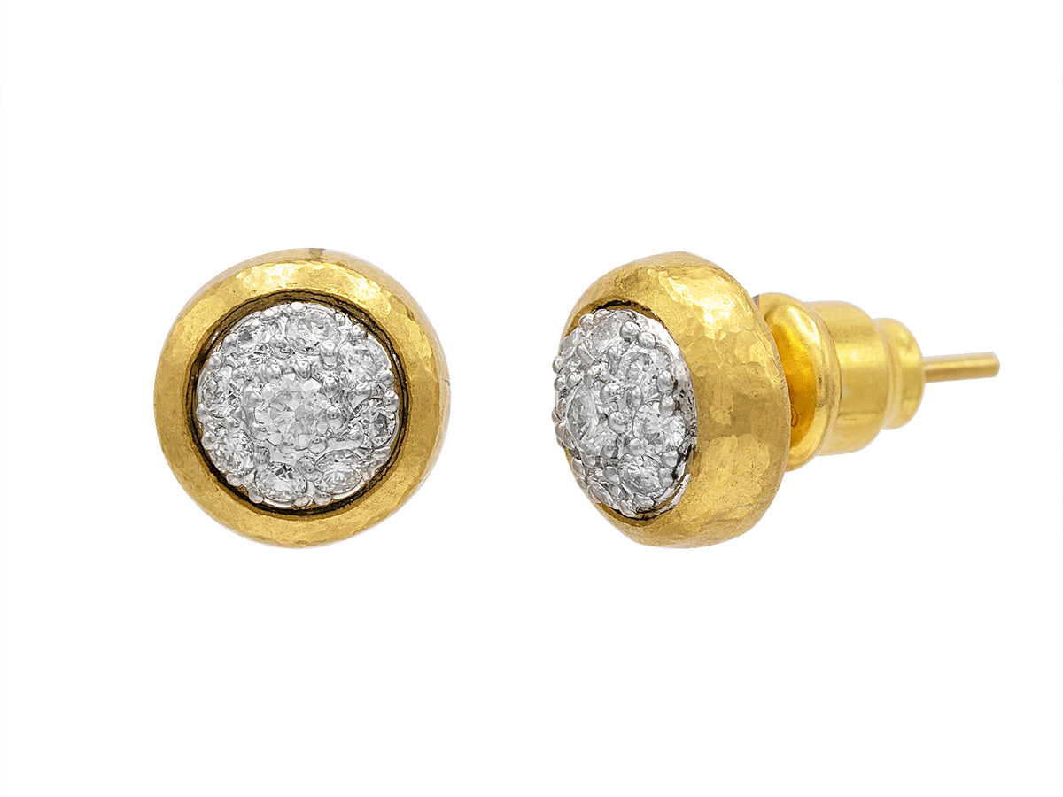 GURHAN, GURHAN Celestial Gold Round Stud Earrings, 9mm, Post, with Diamond Pave