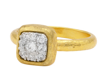 GURHAN, GURHAN Celestial Gold Square Stacking Ring, 9mm, Diamond Pave