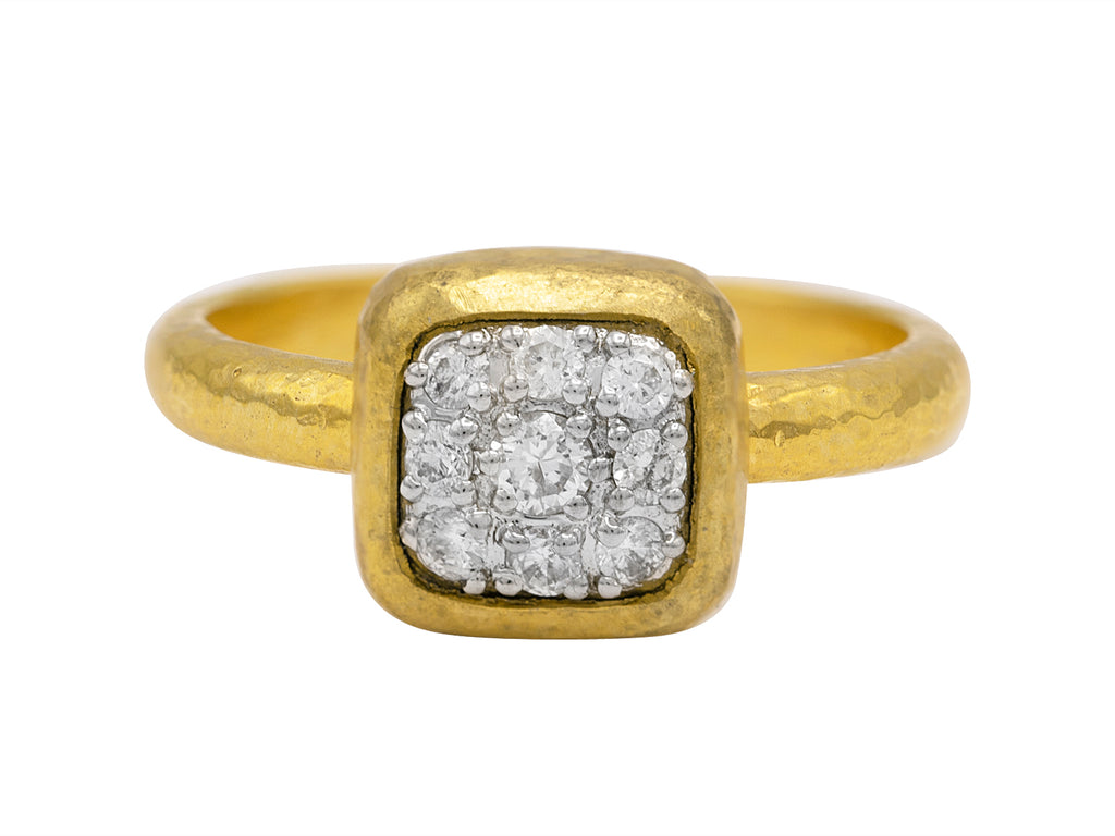 GURHAN, GURHAN Celestial Gold Square Stacking Ring, 9mm, Diamond Pave