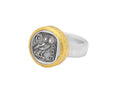 GURHAN, GURHAN Coin Sterling Silver Round Cocktail Ring, Owl, No Stone, Gold Accents