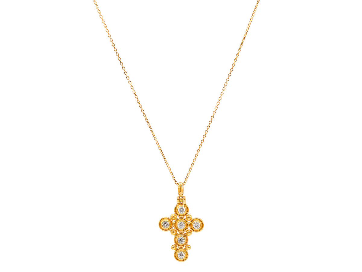 GURHAN, GURHAN Cross Gold Pendant Necklace, Gold Granulations, Diamond