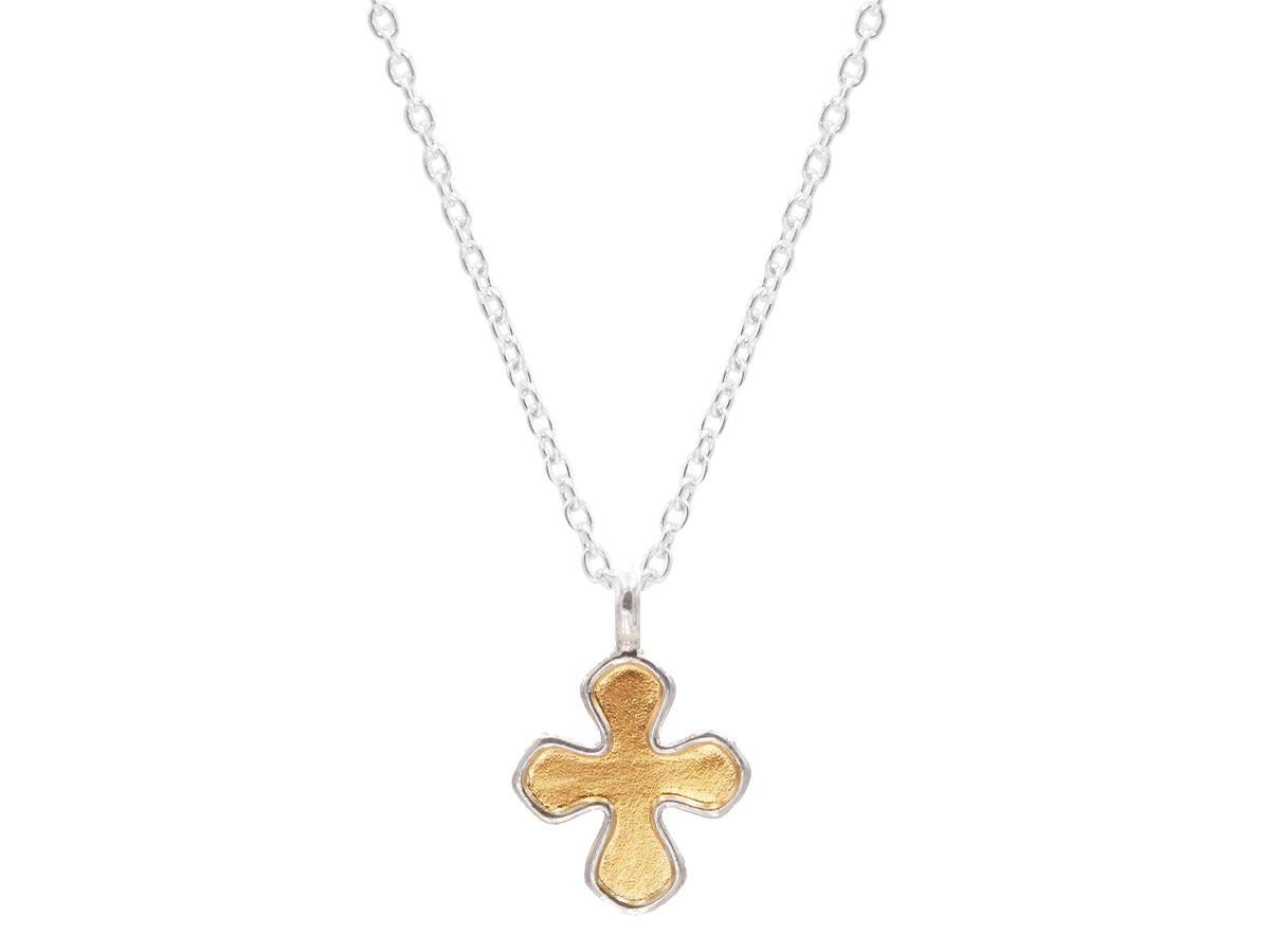 GURHAN, GURHAN Cross Sterling Silver Pendant Necklace, 22.5x15.5mm, with No Stone & Gold Accents