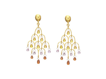 GURHAN, GURHAN Dew Gold Chandelier Earrings, Small Pink and Orange, with Sapphire