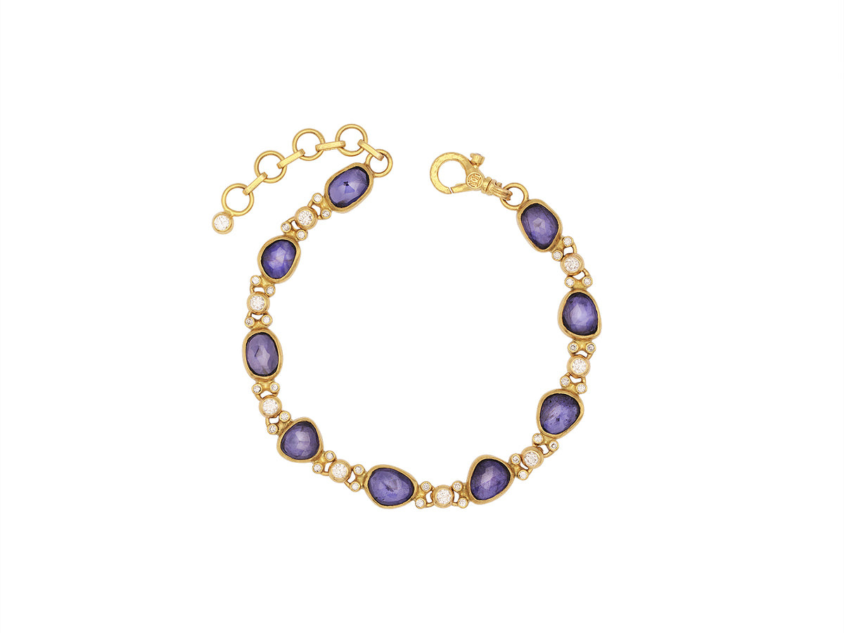GURHAN, GURHAN Elements Gold All Around Single-Strand Bracelet, Amorphous Mixed Shapes, with Iolite and Diamond