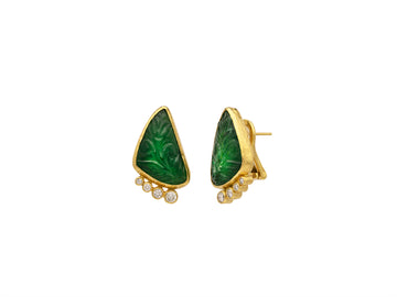 GURHAN, GURHAN Elements Gold Clip Post Stud Earrings, 23x14mm Amorphous Carved, Emerald and Diamond