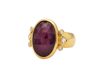 GURHAN, GURHAN Elements Gold Stone Cocktail Ring, 16x13mm Oval, with Ruby and Diamond
