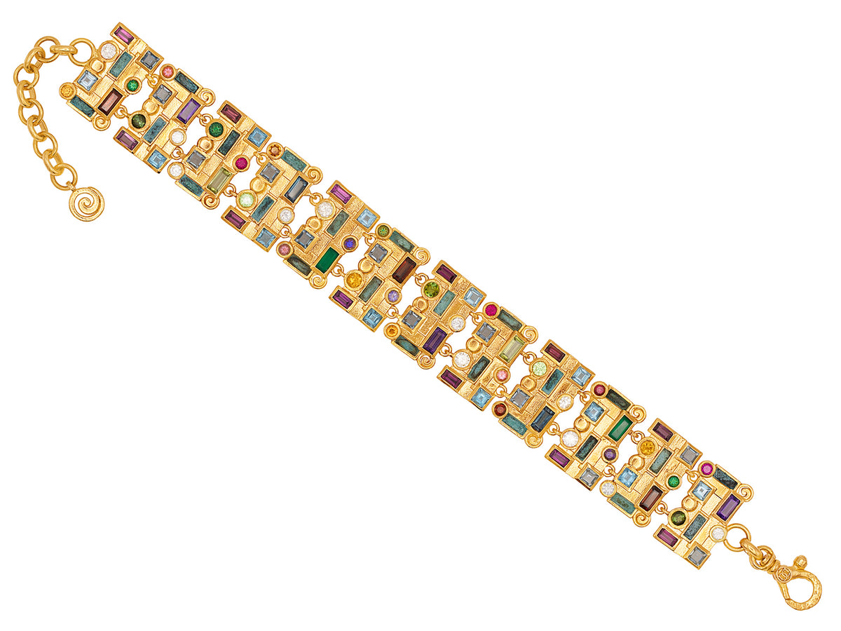 GURHAN, GURHAN Embrace Gold All Around Statement Bracelet, Rectangle Links, with Mixed Stones