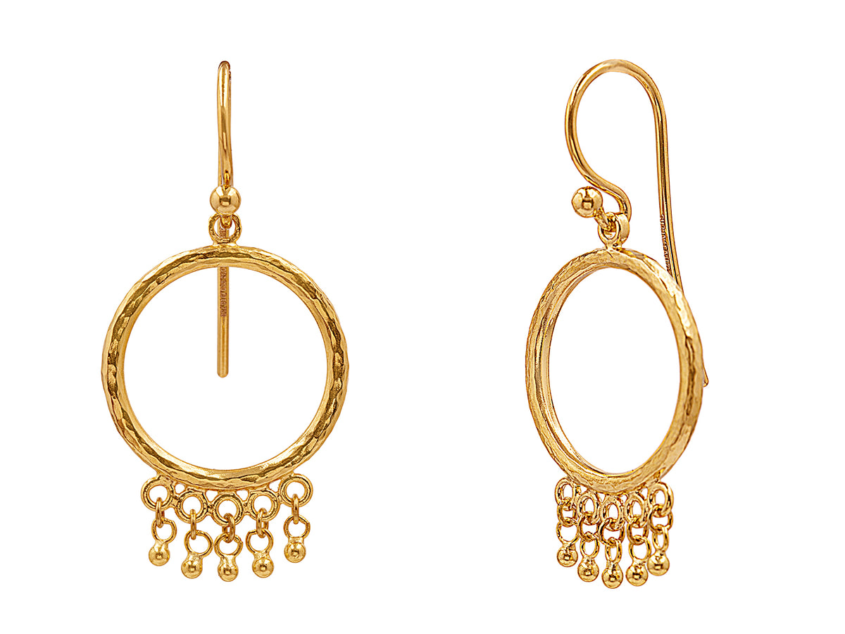 GURHAN, GURHAN Geo Gold Drop Earrings, Round with Hanging Granulations with No Stone