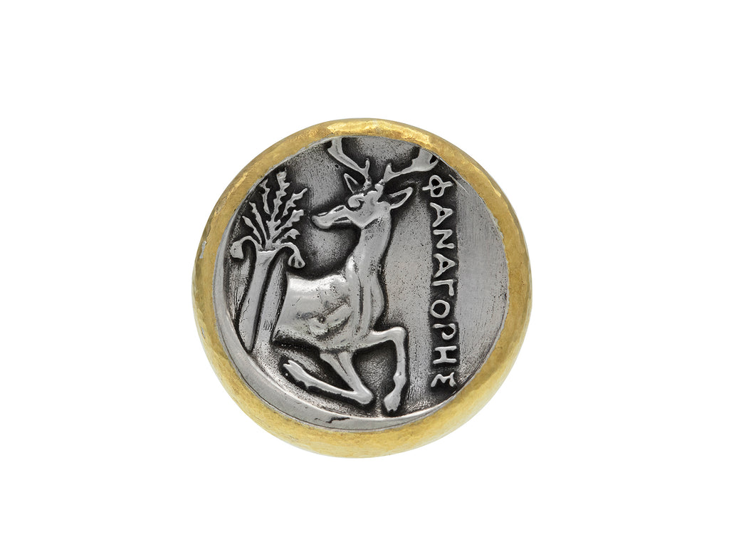GURHAN, GURHAN Coin Sterling Silver Center Stone Ring, Stag Emblem, with No Stone & Gold Accents