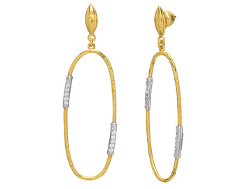 GURHAN, GURHAN Geo Gold Post Drop Earrings, Oval with Pave Stations, with Diamond