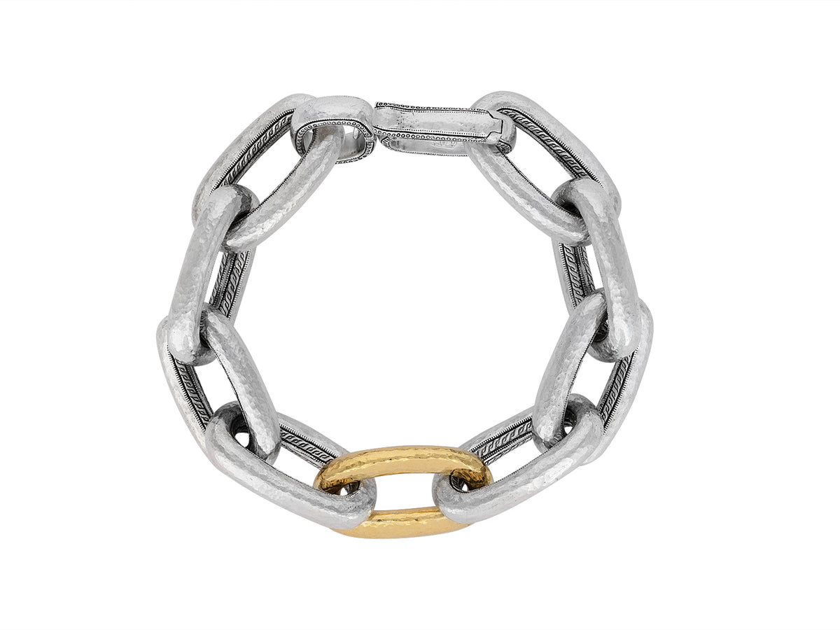 GURHAN, GURHAN Hoopla Sterling Silver All Around Link Bracelet, Thick Oval, with No Stone & Gold Accents