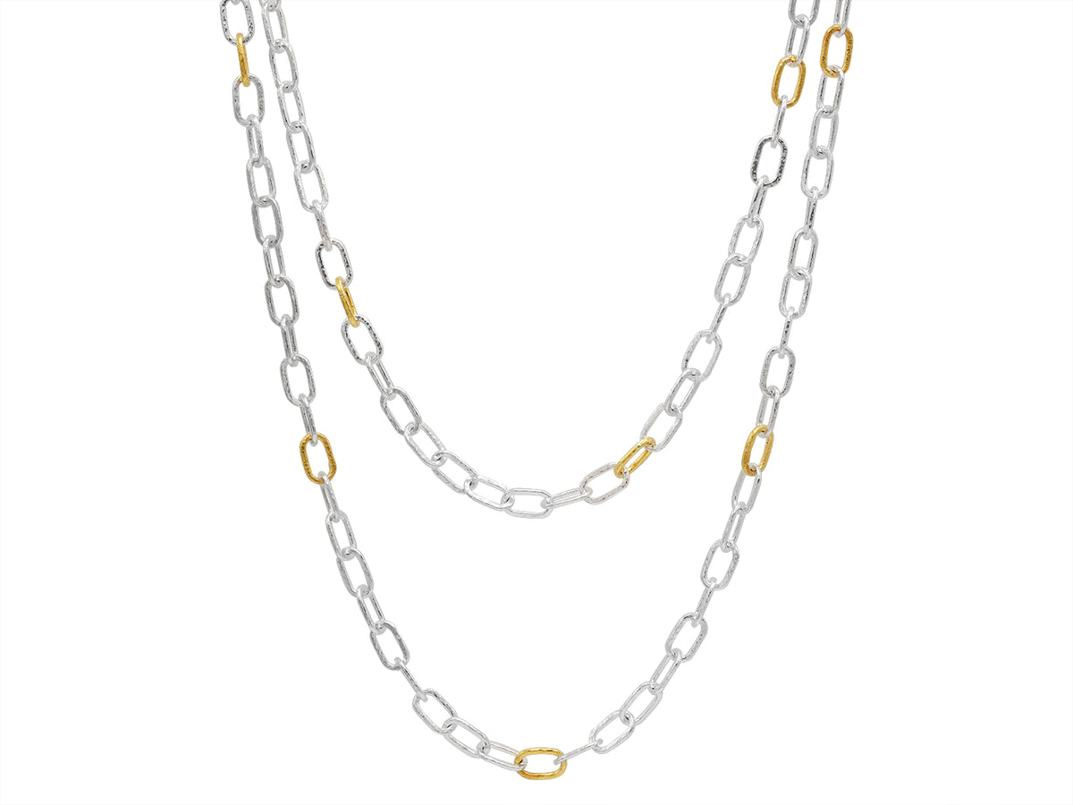 GURHAN, GURHAN Hoopla Sterling Silver Chain Long Necklace, Oval Links, with No Stone & Gold Accents