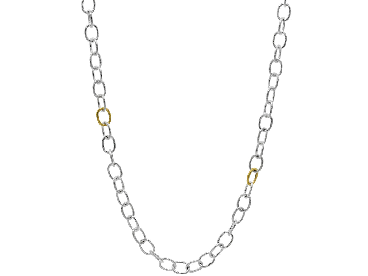 GURHAN, GURHAN Hoopla Sterling Silver Link Necklace, Oval, with No Stone & Gold Accents