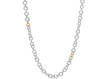 GURHAN, GURHAN Hoopla Sterling Silver Link Necklace, 11mm Round, with No Stone & Gold Accents