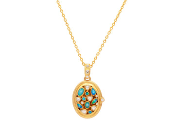 GURHAN, GURHAN Locket Gold Pendant Necklace, 21mm Wide Oval, with Opal and Diamond