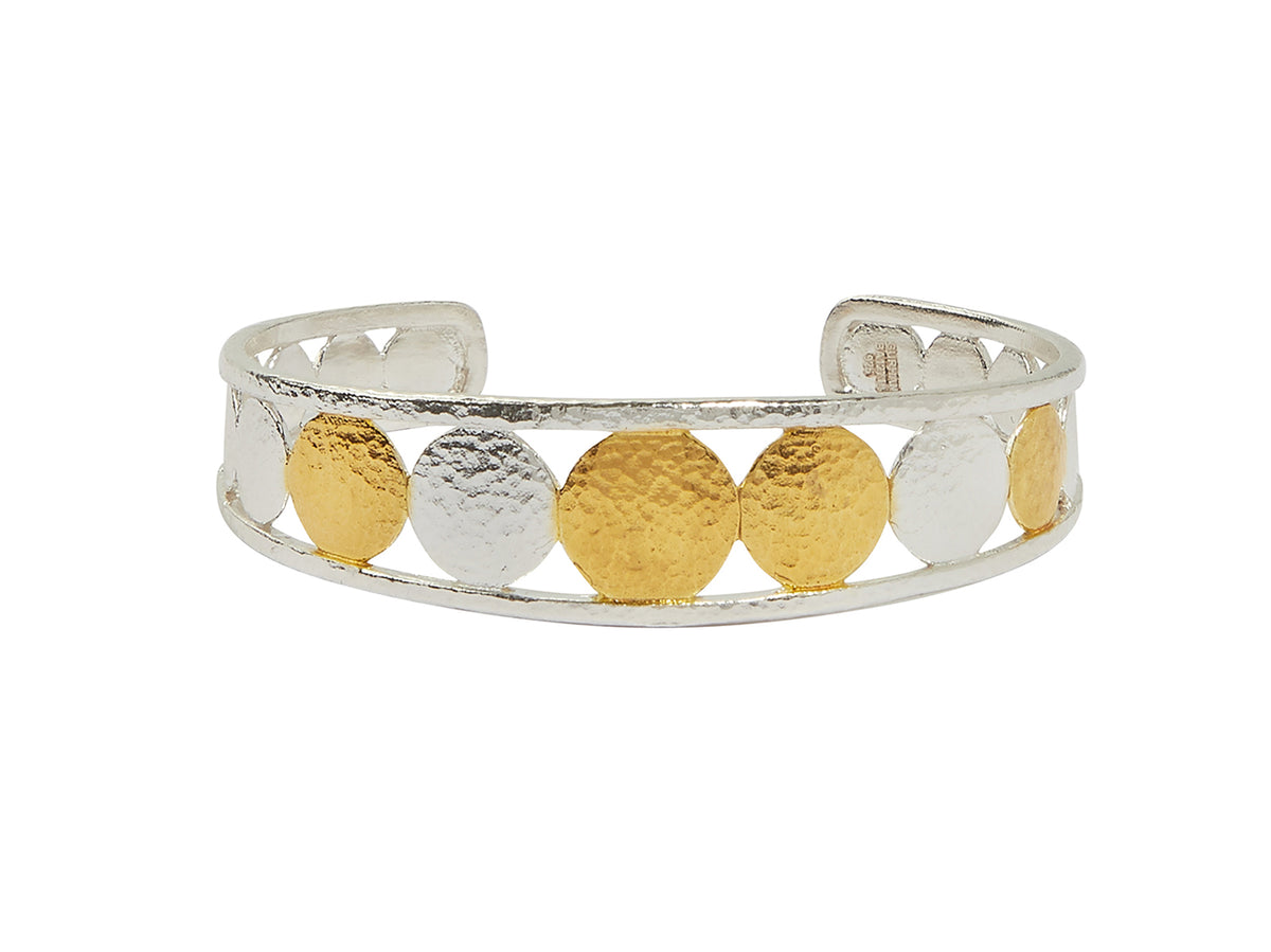GURHAN, GURHAN Lush Sterling Silver Open Cuff Bracelet, Center Round Discs, with No Stone & Gold Accents