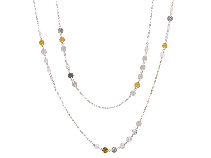 GURHAN, GURHAN Lush Sterling Silver Station Long Necklace, 7mm Flakes, No Stone, Gold Accents